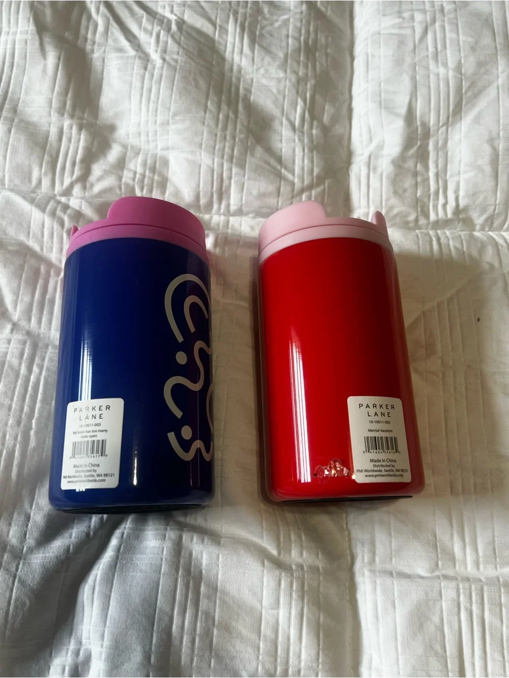 Insulated Travel Tumbler - Blue & Red with Pink Lid